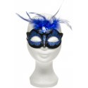 Maska-Venetian Mask Dark Blue with Dark Blue Stone and Feather