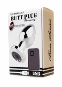 Metalowy korek analny sterowany pilotem.Rechargeable Butt Plug Vibrator USB 10 Functions - Silver