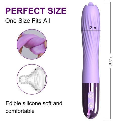 Podgrzewany wibrator z Języczkiem do stymulacji łechtaczki lub punktu G. 10 funkcji wibracji.Długość: 18 cm. Podgrzewany wibrator z Języczkiem do stymulacji łechtaczki lub punktu G. 10 funkcji wibracji.Długość: 18 cm.
