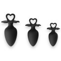 Power Escorts - Heart Plug Anal Starter 3-Pack - S, M & L - Black - quality Silicone - Colour box