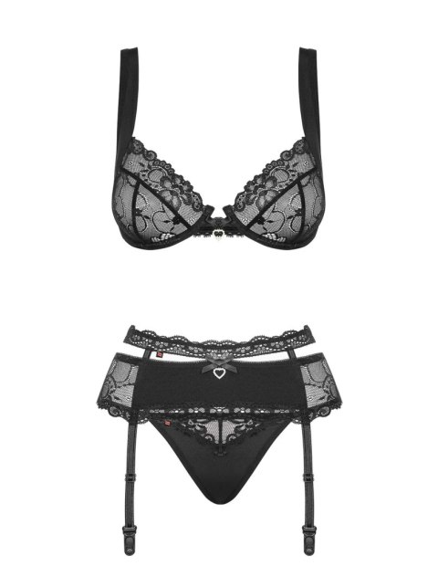 Bielizna-Heartina komplet 3-częściowy czarny S/M Bielizna-Heartina komplet 3-częściowy czarny S/M