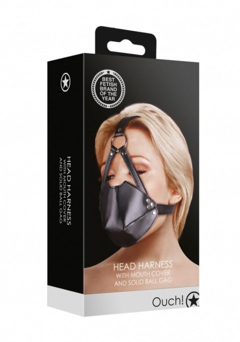 Head Harness with Mouth Cover and Solid Ball Gag - Black Head Harness with Mouth Cover and Solid Ball Gag - Black