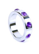 Pierścień-Metal Cock Ring with Purple Diamonds Large