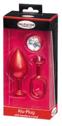 MALESATION Alu-Plug with handle & crystal large, red