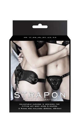 Proteza-STRAPON BLACK PU HARNESS WITH TWO RINGS